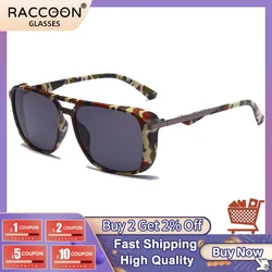 2022 New Retro Steampunk Metal Sunglasses Women Brand Designer Side Square Pilot Sun Glasses Men Red Grey Lens Uv400 Protection
