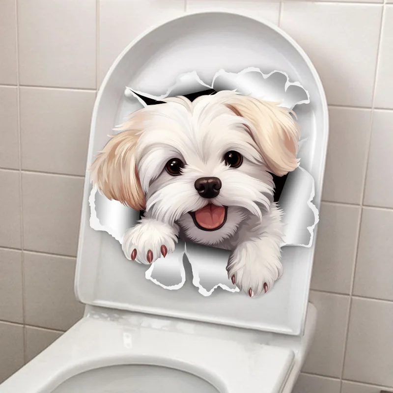 Cute Dog Toilet Stickers Bathroom Decoration Stickers Door Wall Sticker Waterproof Self-adhesive Decals Christmas kitten wall stickers toilet wall stickers toilet stickers vinyl stickers