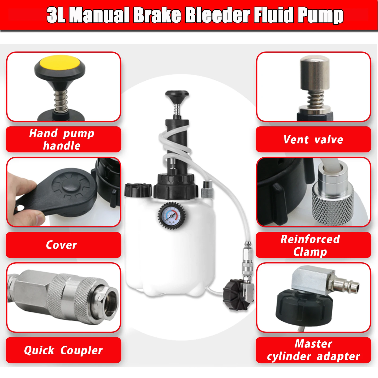 3L Brake Bleeder Kit Brake Bleeder Pump Kit One Man Professional Vacuum Brake Bleeder Kit Suitable for Most European Car Models - Image 3