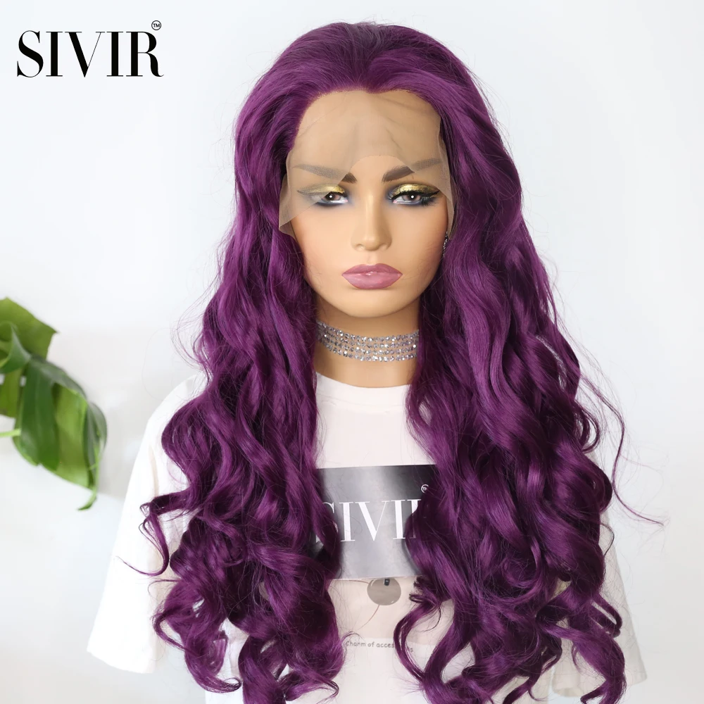 SIVIR Lace Front Synthetic Wigs For Women  Purple Colour Long Body Wave Wigs For Women Hair Heat Resistant ocean colour scene very best of songs for the front row