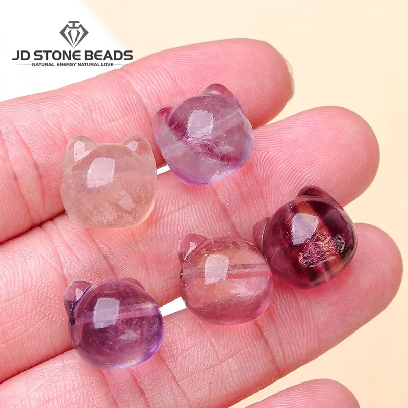 

10 Pcs/lot Natural Fluorite Stone Carved Faceless Cat Beads Cute Spacer With Hole For Jewelry Making Diy Necklace Bracelet