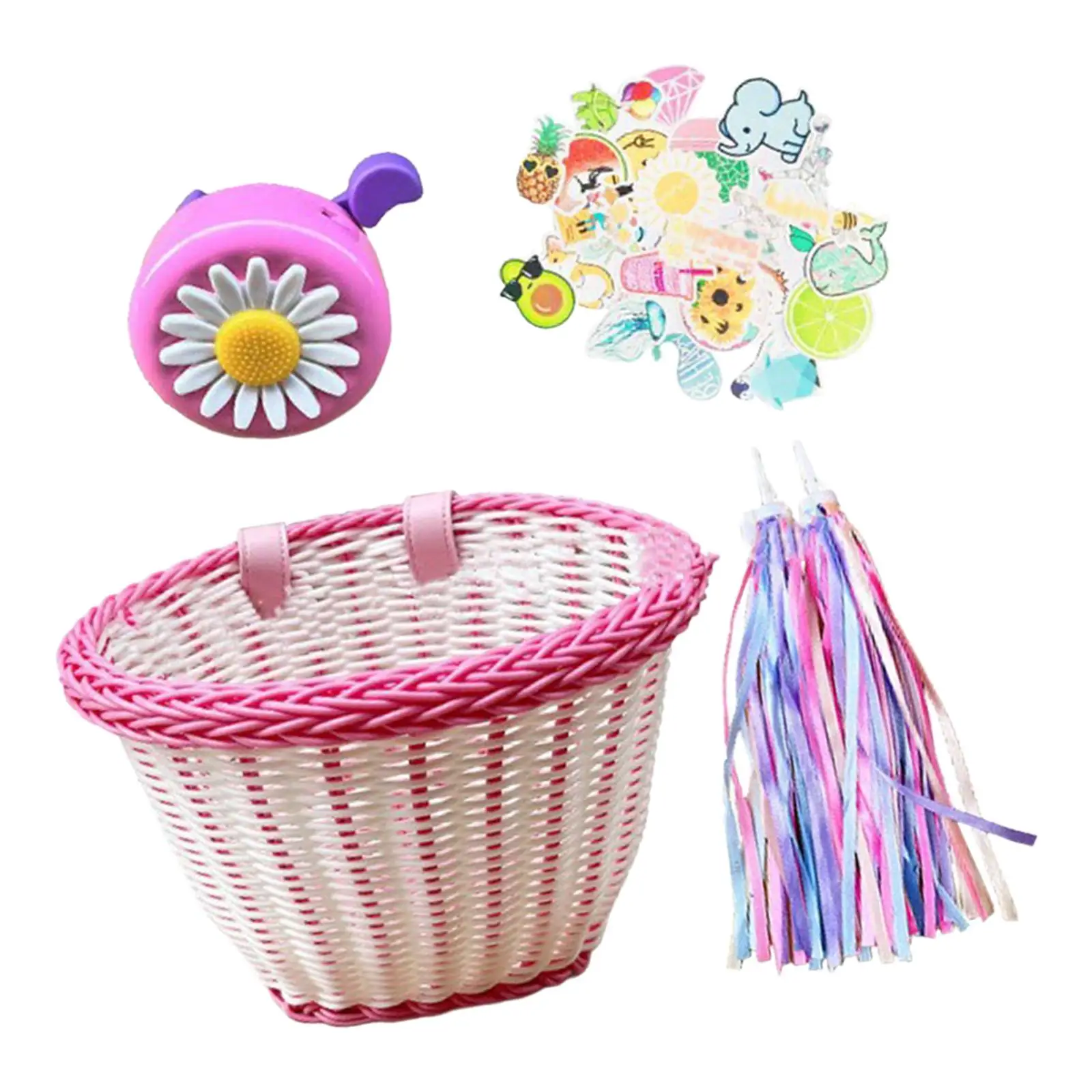 Dirfuny Purple Bike Basket Set For Girls - Handwoven Basket With Bell, Streamers & Stickers For Kids' Bikes - View #9