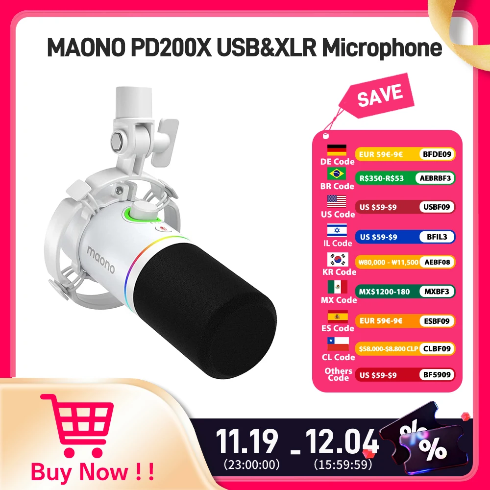 Maono PD200X RGB ゲーミングマイク ダイナミックマイク USB/XLR