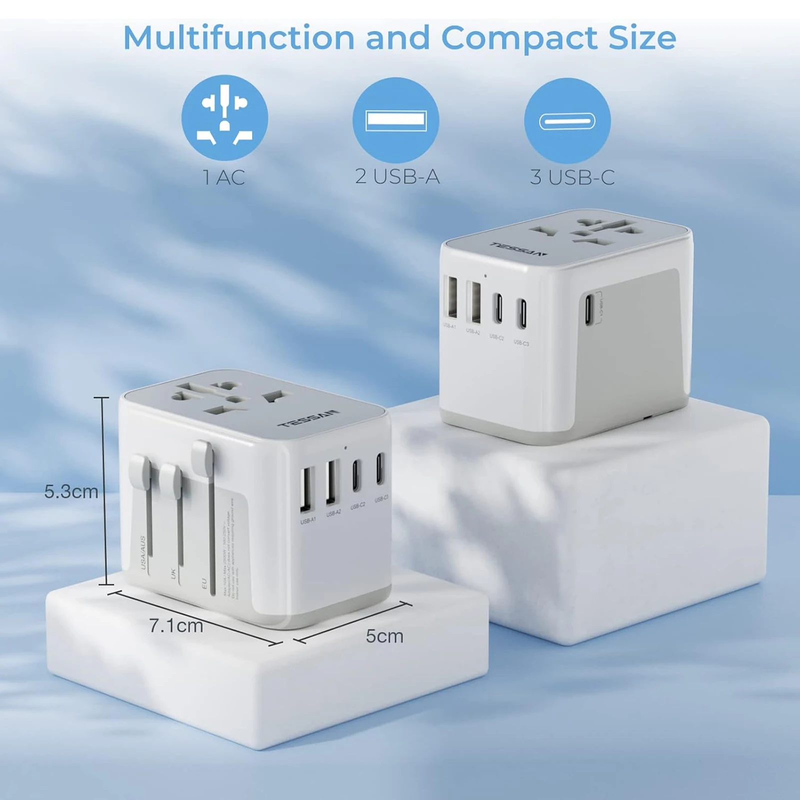 Universal Travel Charger with Multiple USB and Type C Ports
