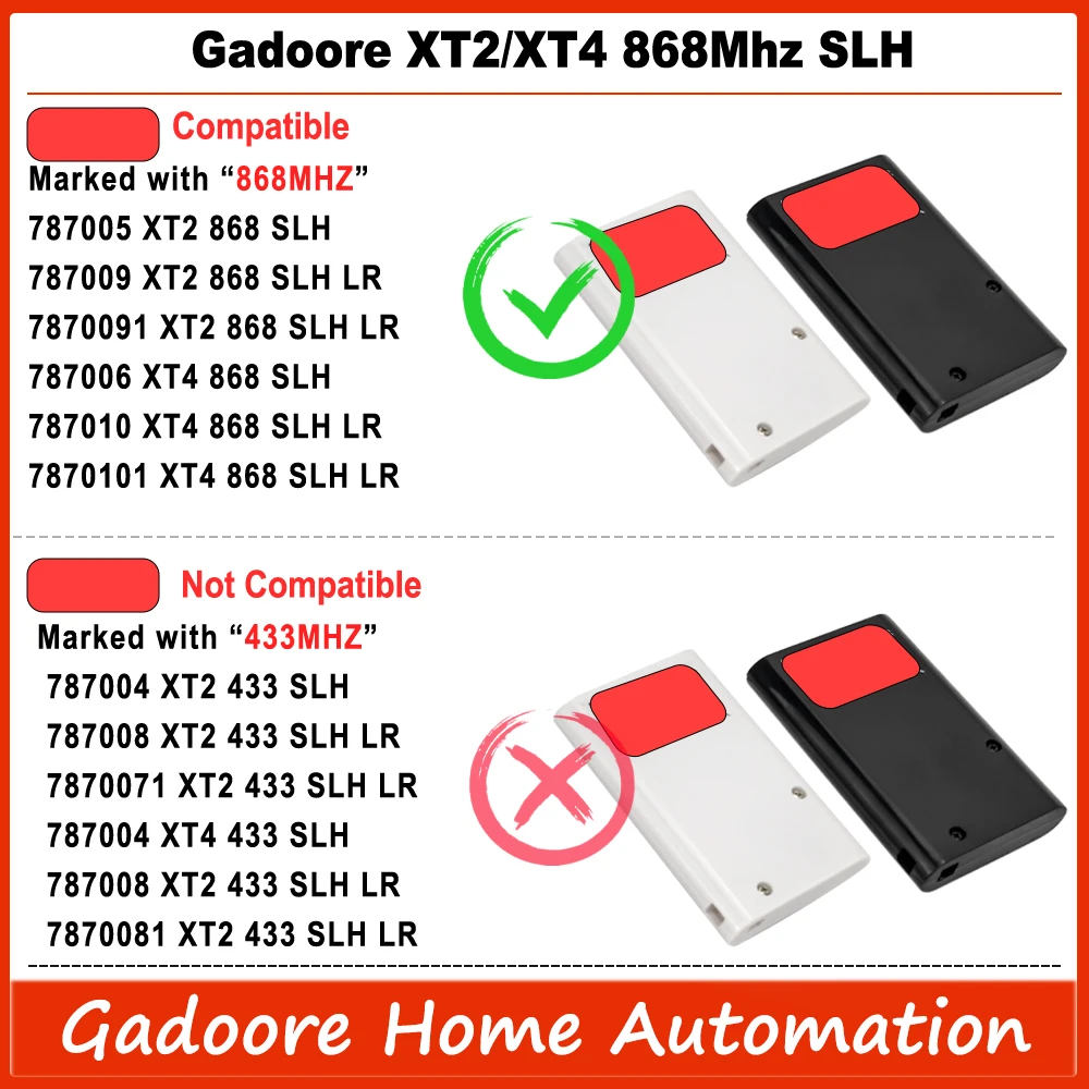 Garage Door Remote Control Compatible with 868Mhz XT2 XT4 868 SLH LR