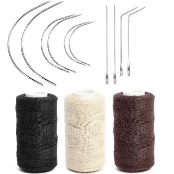3 rotoli di fili per tessitura dei capelli con 10 pezzi di aghi per cucire fili per tessitura per realizzare parrucche cucito a mano trama dei capelli fai da te
