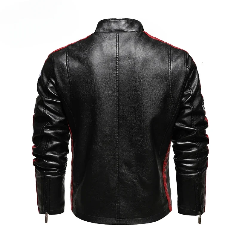 Men's Motorcycle Racing Suit Leather Plus Fleece Thin Color Jacket Winter Jacket