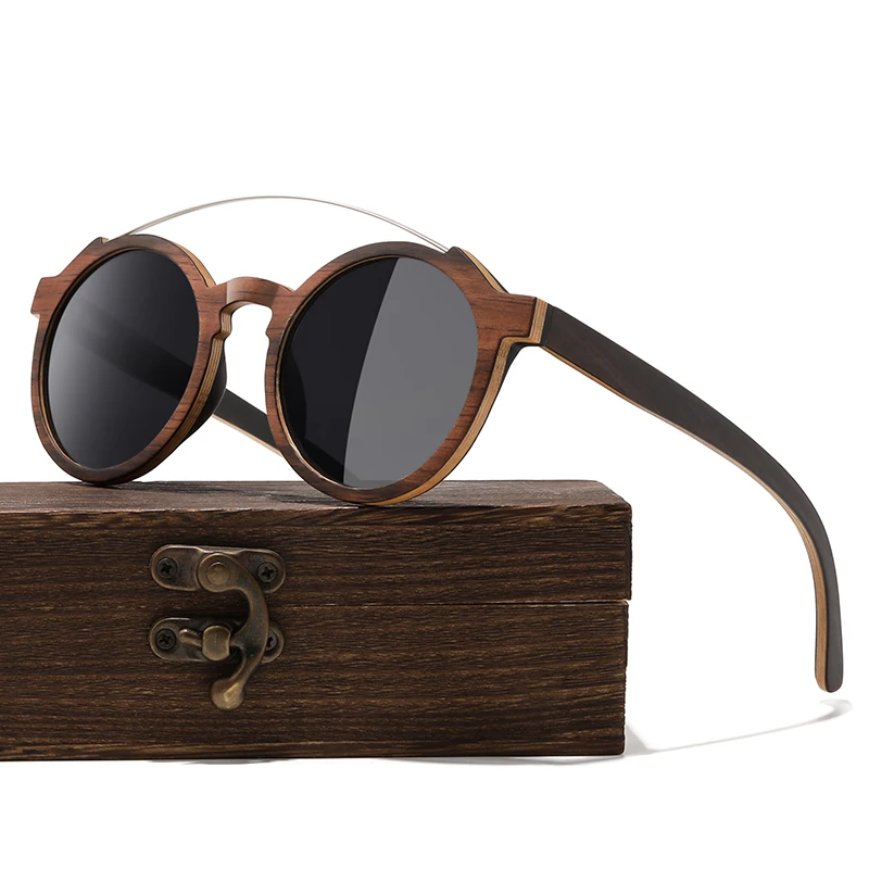 

LDMZYJ Brand Refine Handmade Walnut Frame Ultra Light Metal Bridge Sunglasses Polarized Fashion Eyewear for Men and Women