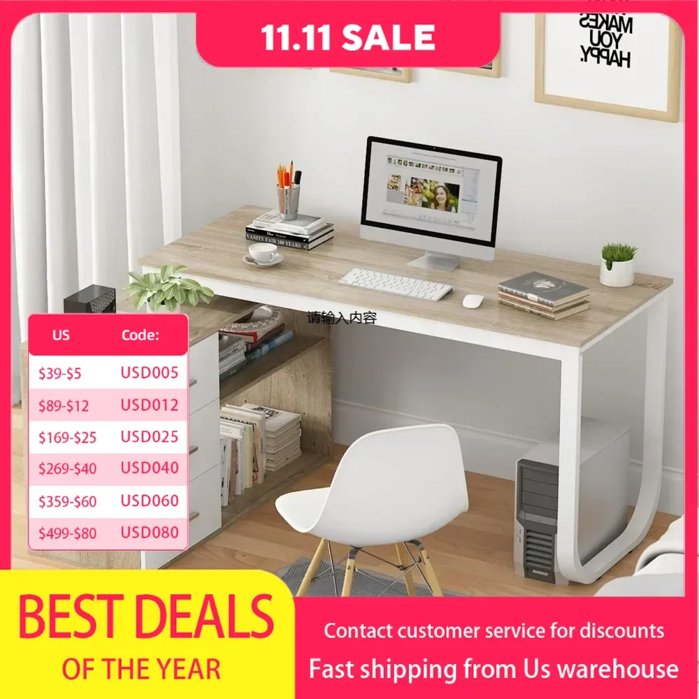 Office Furniture Desk Sets,Home Office Computer Desk CornerDesk With3Drawers And2Shelves55Inch Large L-Shaped StudyWriting Table