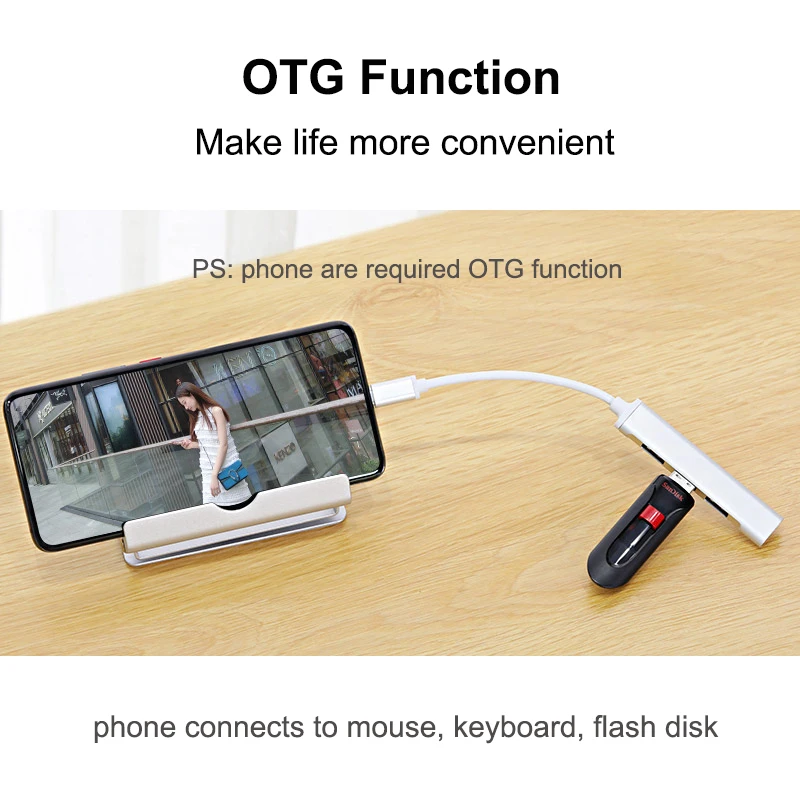 C타입 USB C 허브, 고속 4 포트 멀티 스플리터 어댑터, OTG, 맥북 15 에어 액세서리