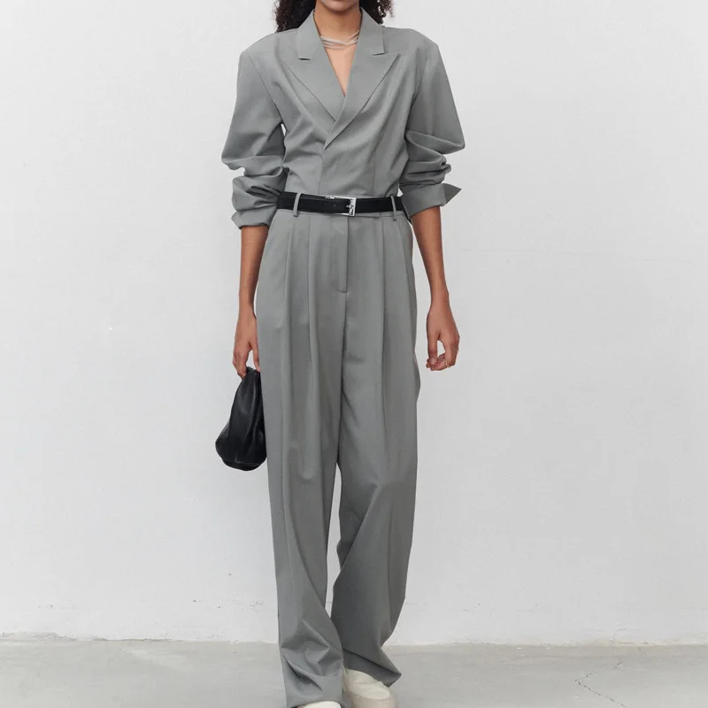 

2024 Fashion Casual Loose Waist Jumpsuit Urban Fashion Shirt Australian Mohair Wool Suit Light Luxury Blazer elegant Set