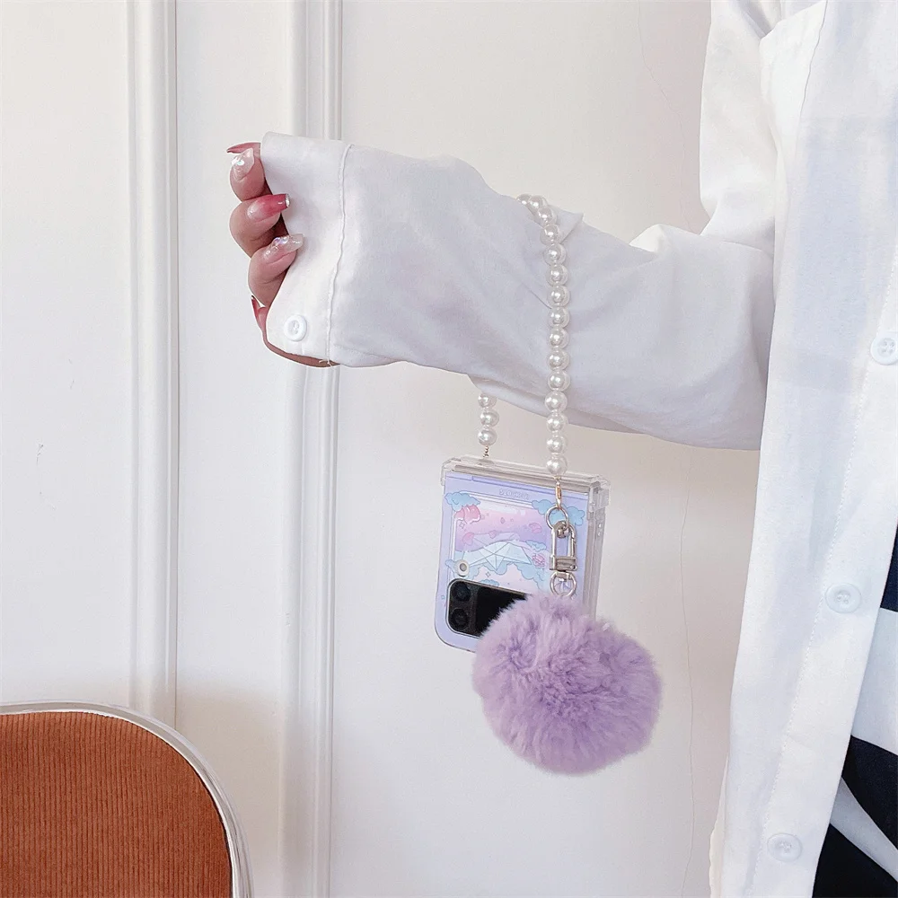 Korean Cartoon Pearl Bracelet Hairball Wrist Chain Case Cover
