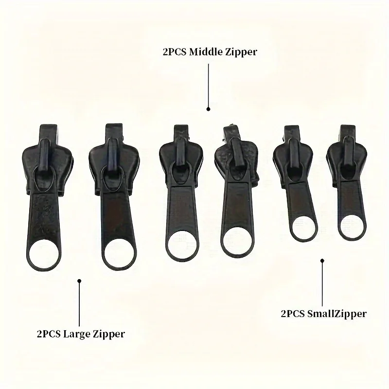 6Pcs 3 Sizes Universal Instant Fix Zipper Repair Kit Replacement Zip Slider Teeth Rescue New Design Zippers Sewing Clothes
