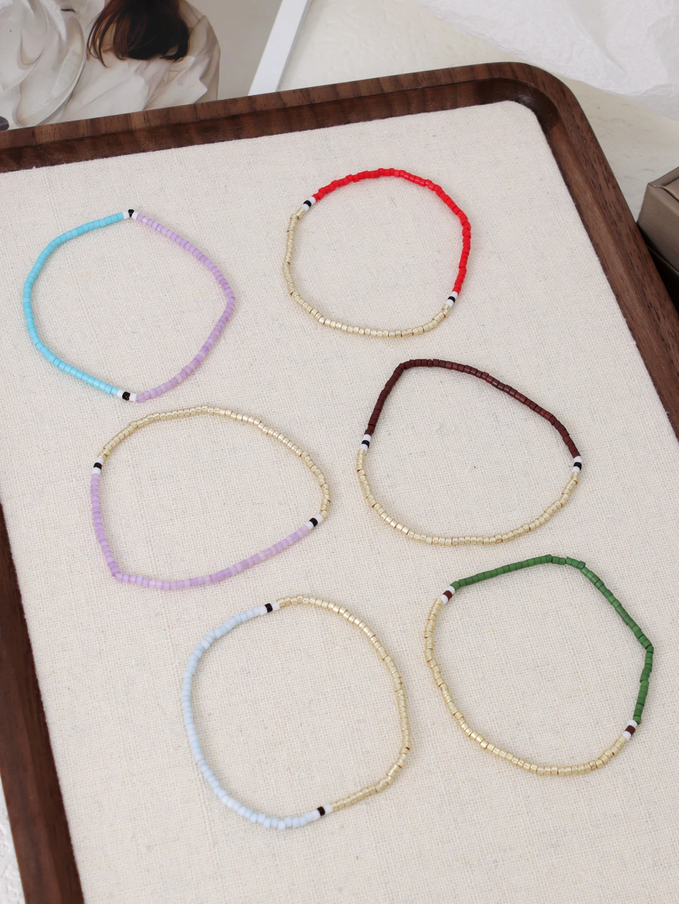 6PCS Mixed Color Bead Bracelet Set for Women