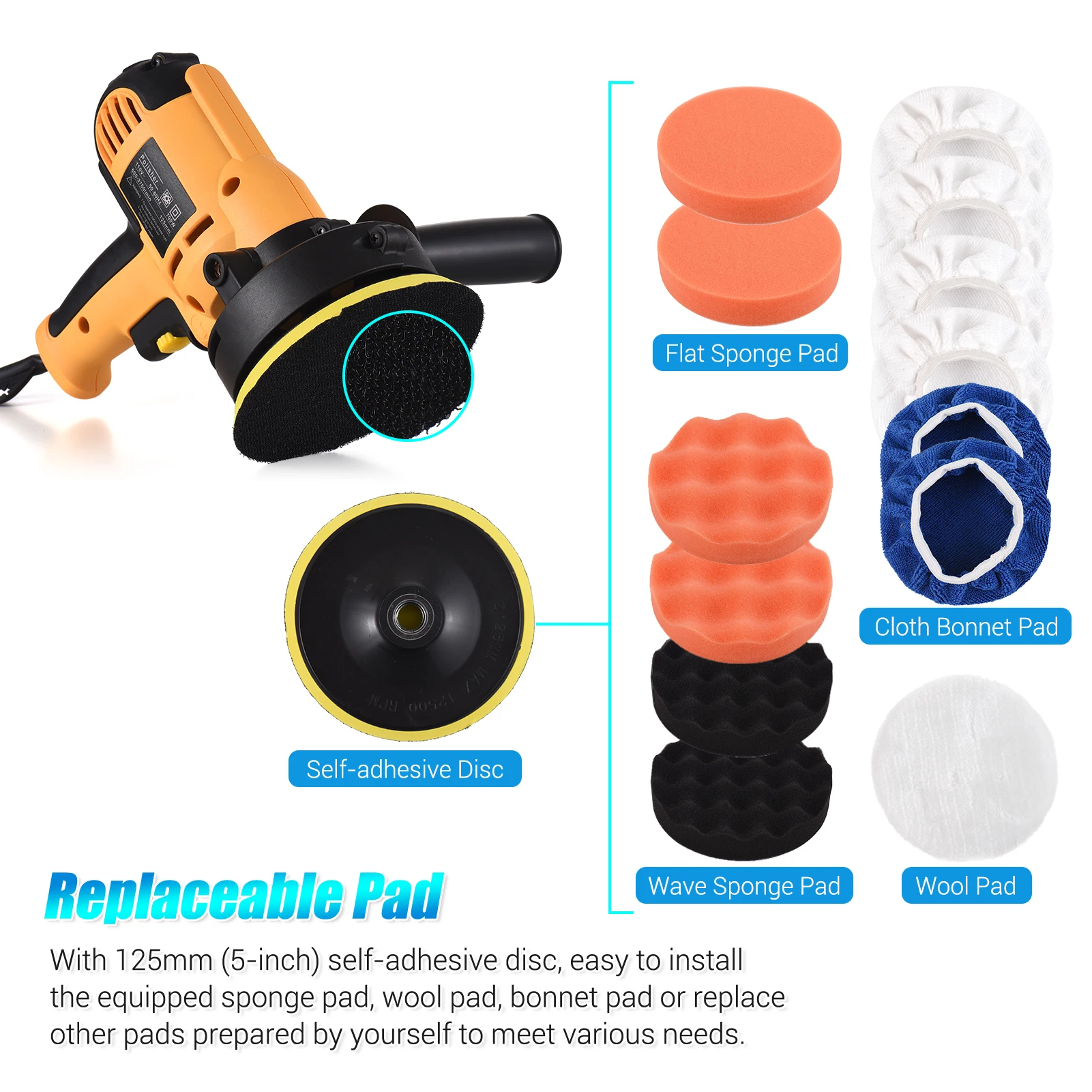 Electric Polisher 5 Inch Car Polishing Kit 700W Variable Speed automotive polisher Waxing Machine Auto Parts Power Tools 2