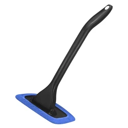 Auto Interior Windshield Cleaning Wand with Reusable Cloth Pad (Blue Car Glass Tool)