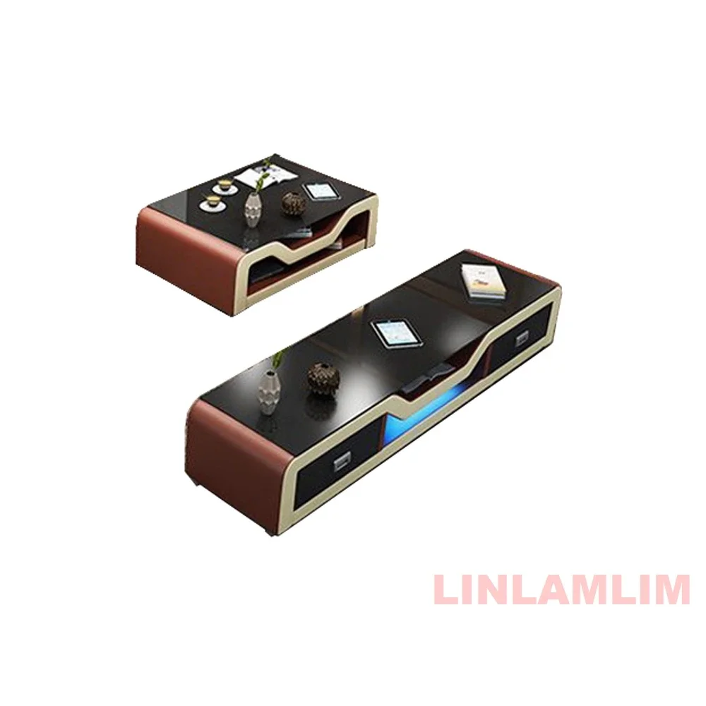 Linlamlim Modern LED Coffee Table and TV Stand with Storage Drawer, Stylish Curved Edges for Living Room and Entertainment Space