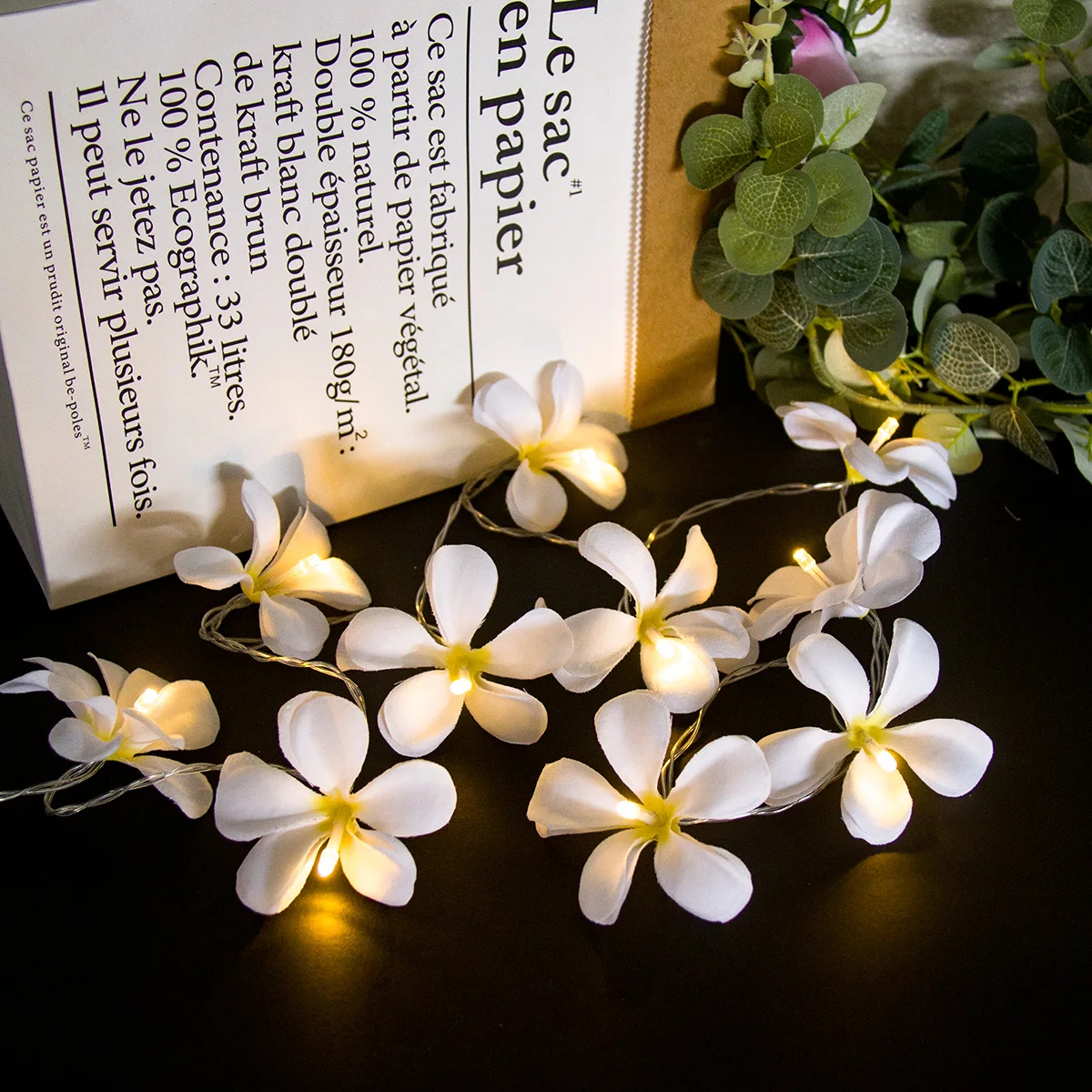 Riaxuebiy Plumeria Artificiale Luci Stringa Frangipani Ghirlanda Artificiali Fiori LED Fata Catene Luminose a Batteria per Spiaggia Festa Compleanno Proposta Matrimonio Arredamento (3m/20led, Blu