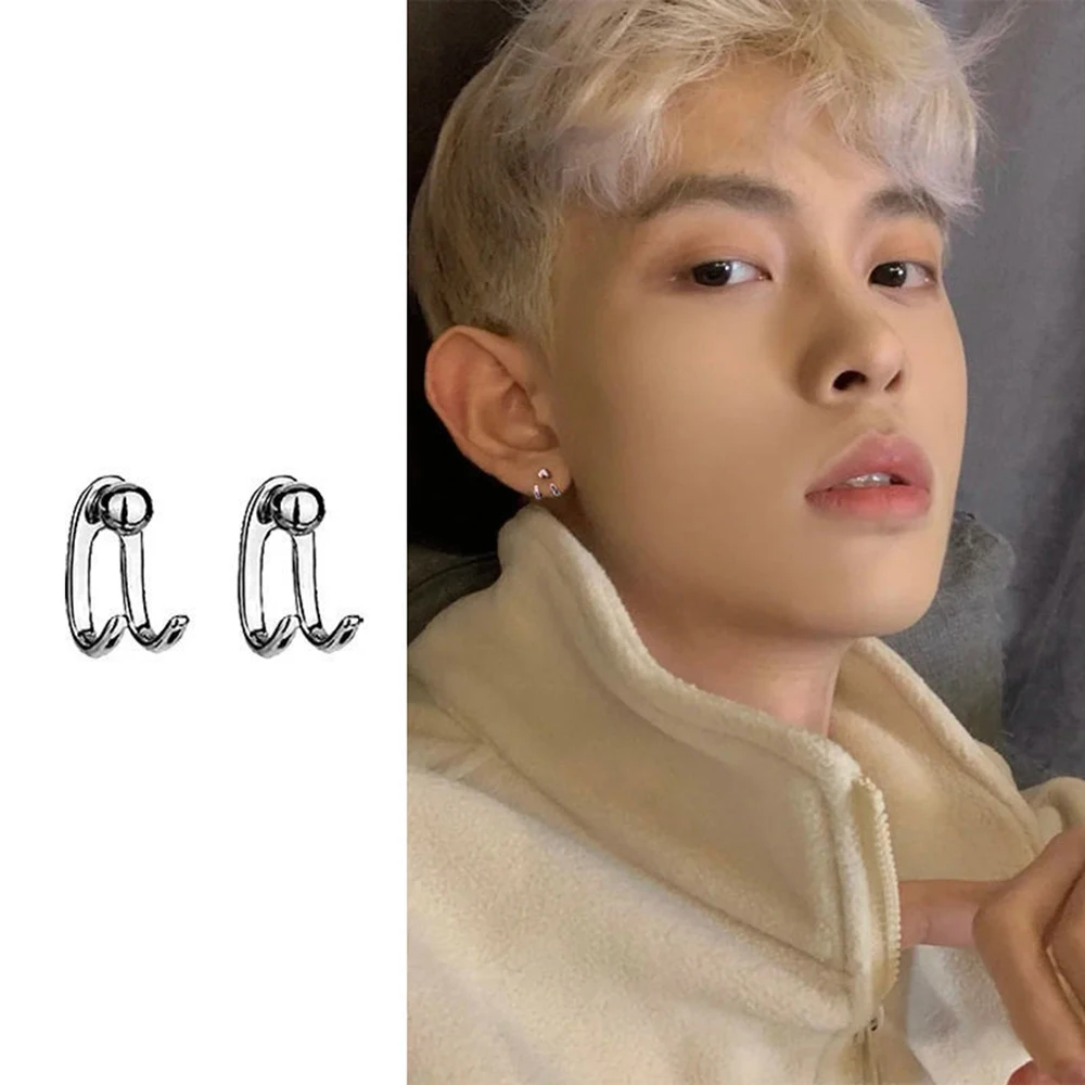 

Korean Fashion Men Ear Piercing Cuffs Clips Metal Simple Cool Stud Earrings for Women Men Punk Gothic Party Jewelry
