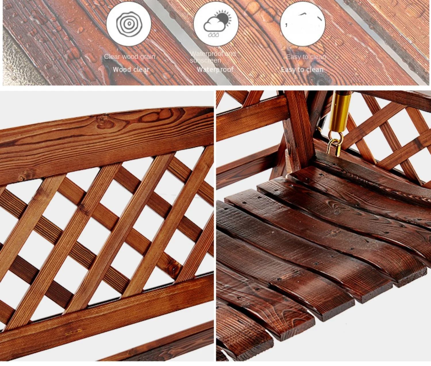 Swing Outdoor Courtyard Solid Wood Rocking Chair Villa Terrace Glider to Swing Double Adult Glider Hammock