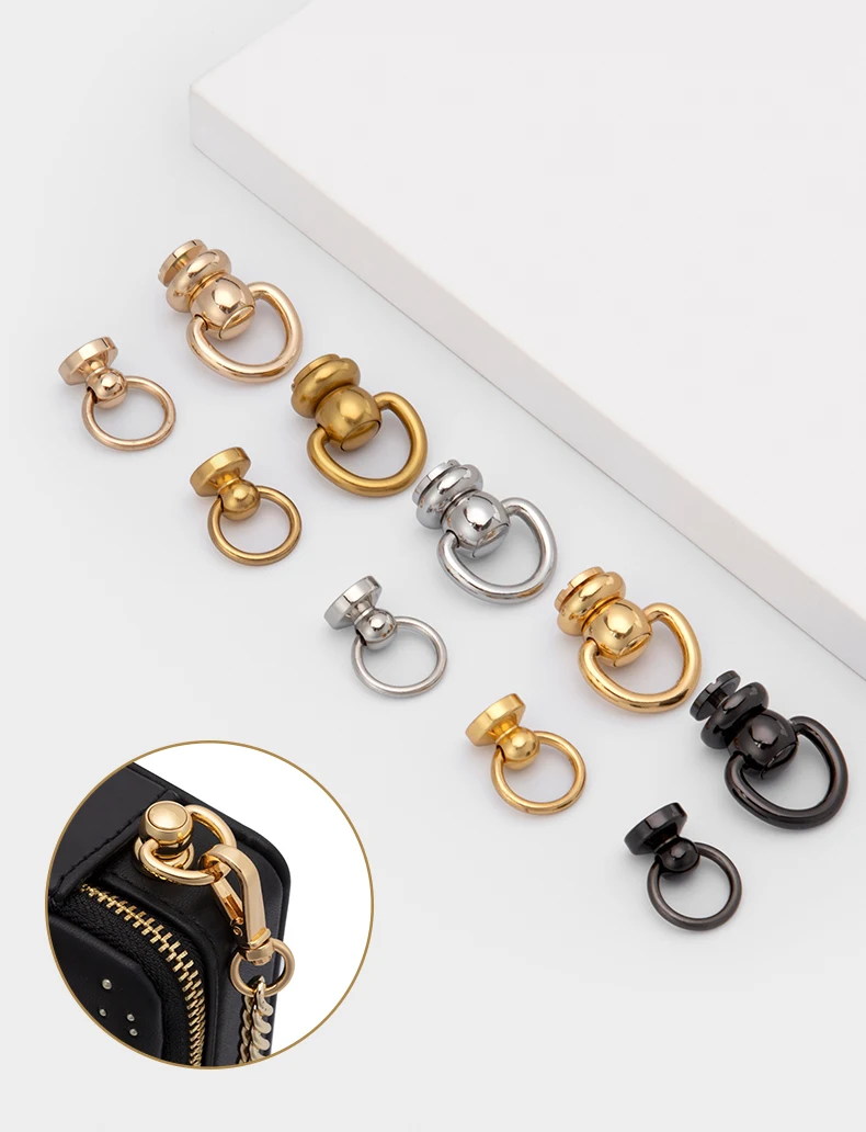 CRAZYSMITH Round Head Swivel Rivet Leather Rivet with Pull Ring Leather Craft Screw Rivets Metal Handmade DIY Crafts Accessory