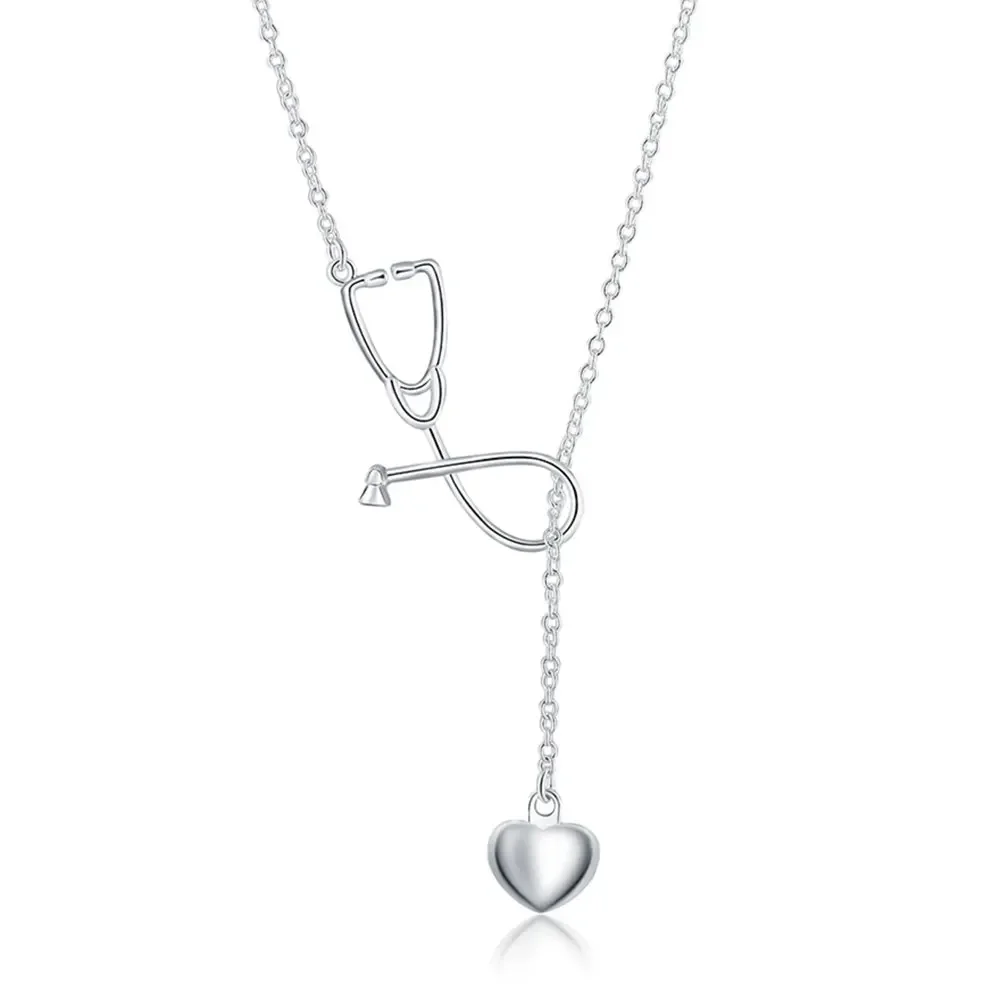 

Charms wedding 925 Sterling Silver women lady necklace Doctors Stethoscope Lariat jewelry cute nice gift