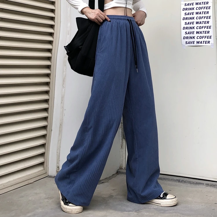 ZCSMLL Casual corduroy pants retro Hong Kong flavor wild ins Japanese street trend straight loose wide-leg pants autumn black casual pants