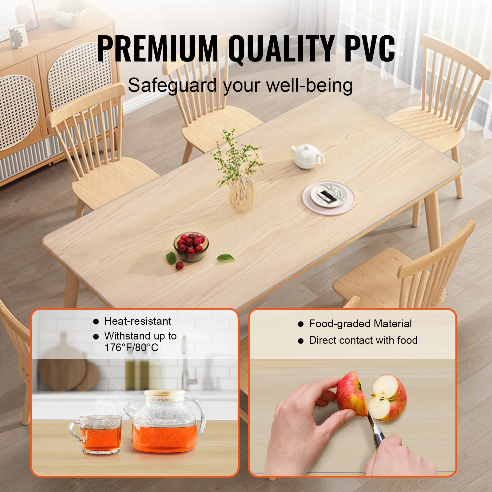 SucceBuy PVC Tablecloth Transparent Table Cloth 1.5mm Waterproof Kitchen Oil-Proof Table Mat Plastic Soft Glass Protector Cover 3
