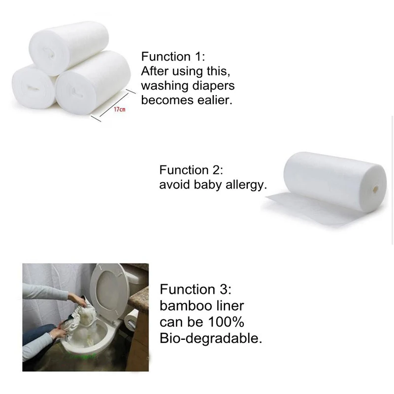 Disposable Baby Cloth Diaper Liner, Eco-friendly Baby Wipes, Reusable Diaper Liner, Biodegradable, Flushable, 4 Rolls