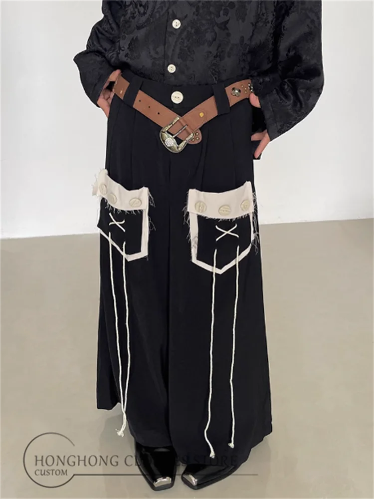 Vintage design with pocket fringe dress pants with unisex high style loose culottes