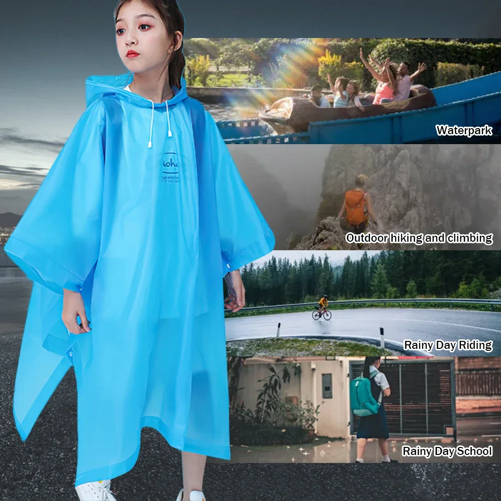 Description Picture 5 of itemOutdoor Rainwear Single-person Rainwear Reusable Rain Coat with Drawstring Hood Rain Gear EVA for 6-12 Years Old Children Unisex