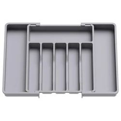 Enhanced Adjustable Flatware Organizer with Dividers - Utensil Holder & Storage Tray (Gray)