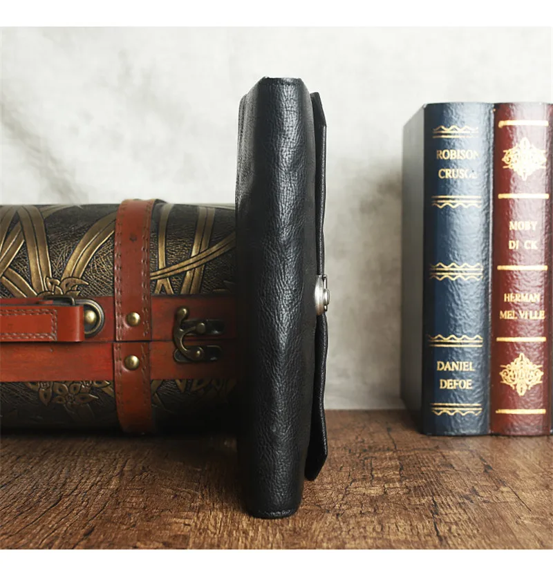 Organizer genuine leather men women's black phone wallet casual designer luxury real cowhide card holder black clutch purse
