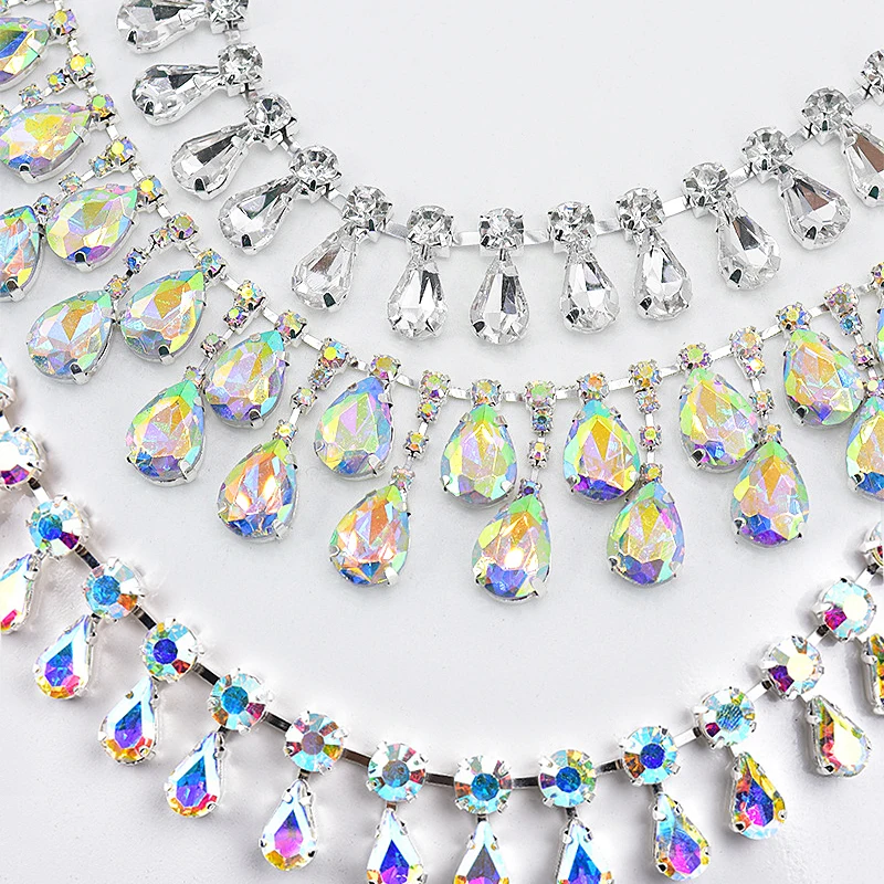 

1 ярд, серебристый AB/белый цвет, искусственная кисточка, акриловая шторка с цепочкой, юбка, сумка для обуви, украшение для одежды, шитье