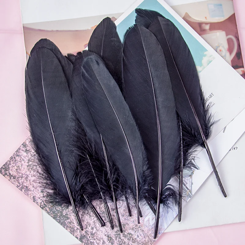 Goose Feathers, 50-200Pcs Natural Black, 15-20cm, Wedding Party Carnival Decoration Jewelry Making Diy Dress Crafts