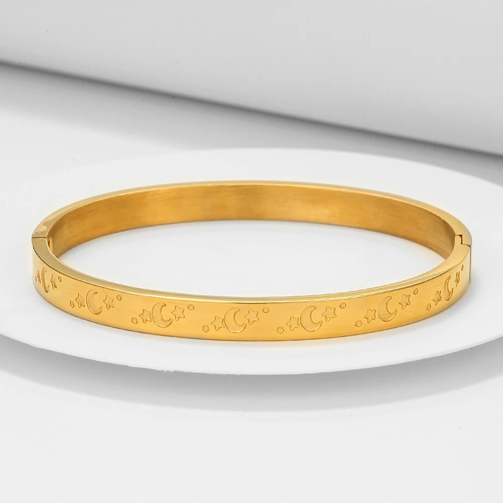 

Gold Silver Color Minimalist Style Moon Sun Bangle Bracelet Women Men Vintage Stainless Steel Jewelry Couple Present 2022 Newly