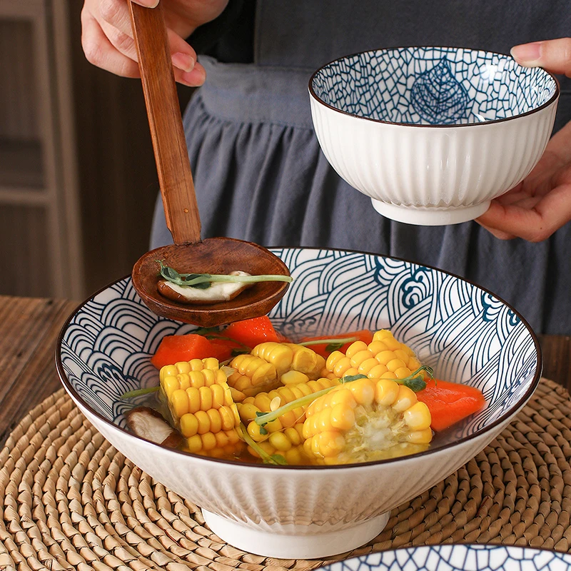 Cuenco de Ramen de cocina de cerámica de 8 pulgadas, cuencos grandes para  sopa, sombrero, vajilla duradera para Fideos de arroz, platos tradicionales  de estilo japonés para el hogar