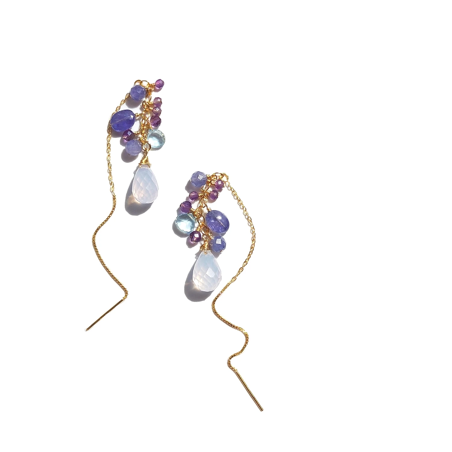 

Lii Ji Multi Gemstone 14K Gold Filled Ear Line Natural Tanzanite Amethyst Blue Topaz Handmade Earrings