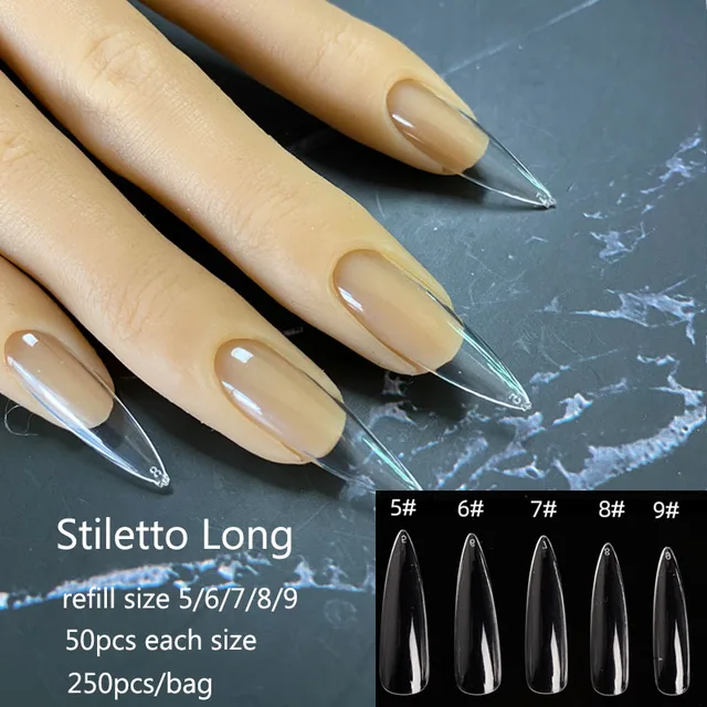Gel Nails Extension System Full Cover Sculpted Clear Stiletto Coffin False Nail Tips 240pcs/bag Refill Stiletto Long