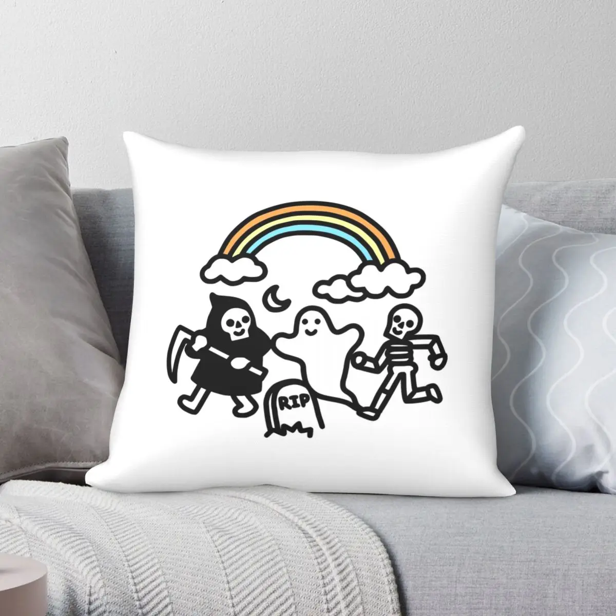 

Spooky Pals Square Pillowcase Polyester Linen Velvet Printed Zip Decor Pillow Case Room Cushion Cover 18"