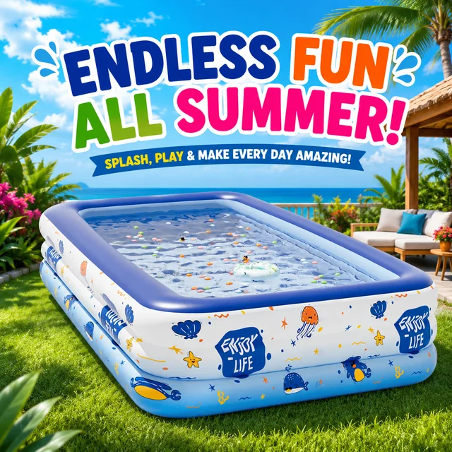 Piscine gonflable familiale bleue, grande piscine en PVC, piscine pour bébé, baignoire pour tout-petits, intérieur/extérieur, 1 pièce 1