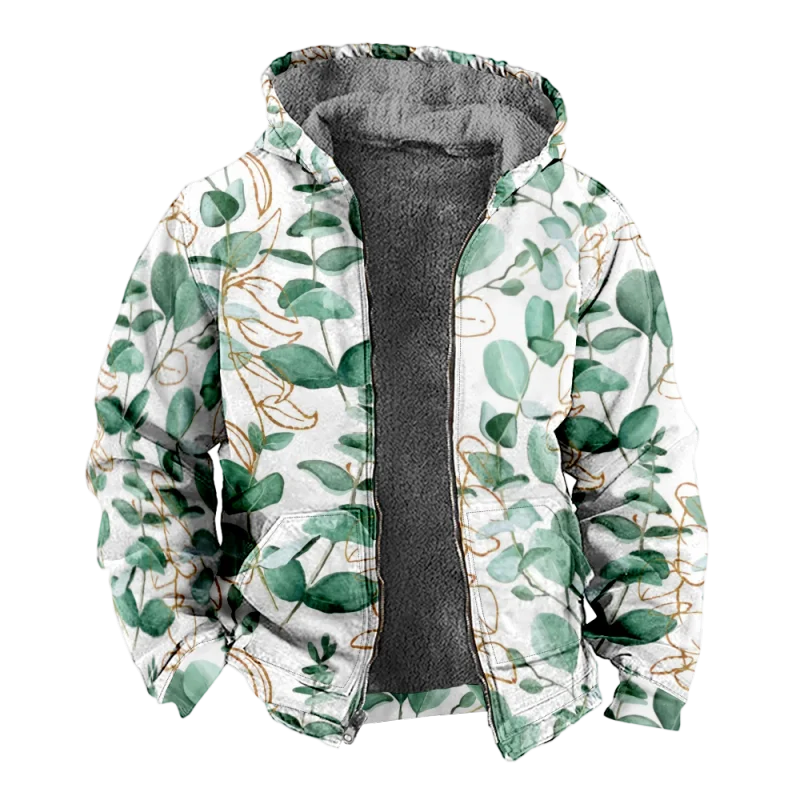 New Stripe Creative Cotton Coat Hooded Sweater Casual Print Men's Fur Loop Arctic Velvet Zipper Patch Pocket Hooded Sweater a30