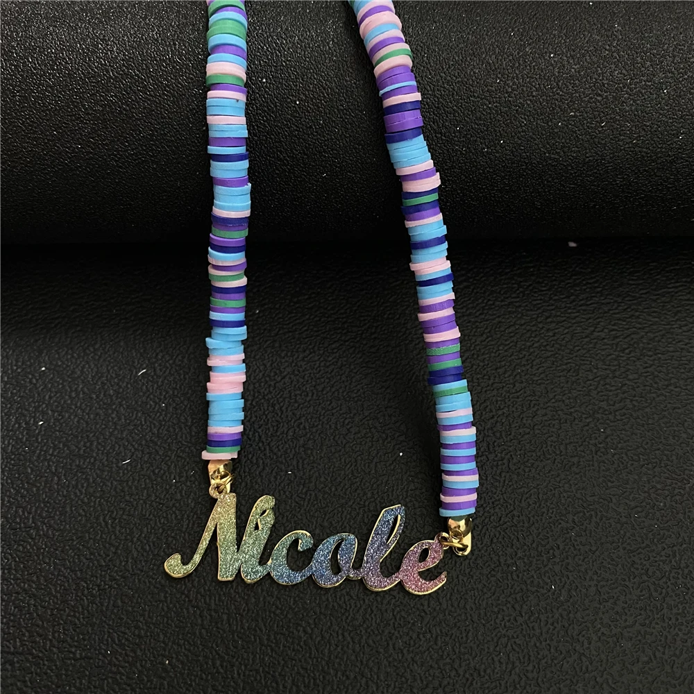 

Custom Bling Bohemian Bead Name Necklace For Women Girl Personalized Stainless Steel Choker Pendant Jewelry Christmas Gifts