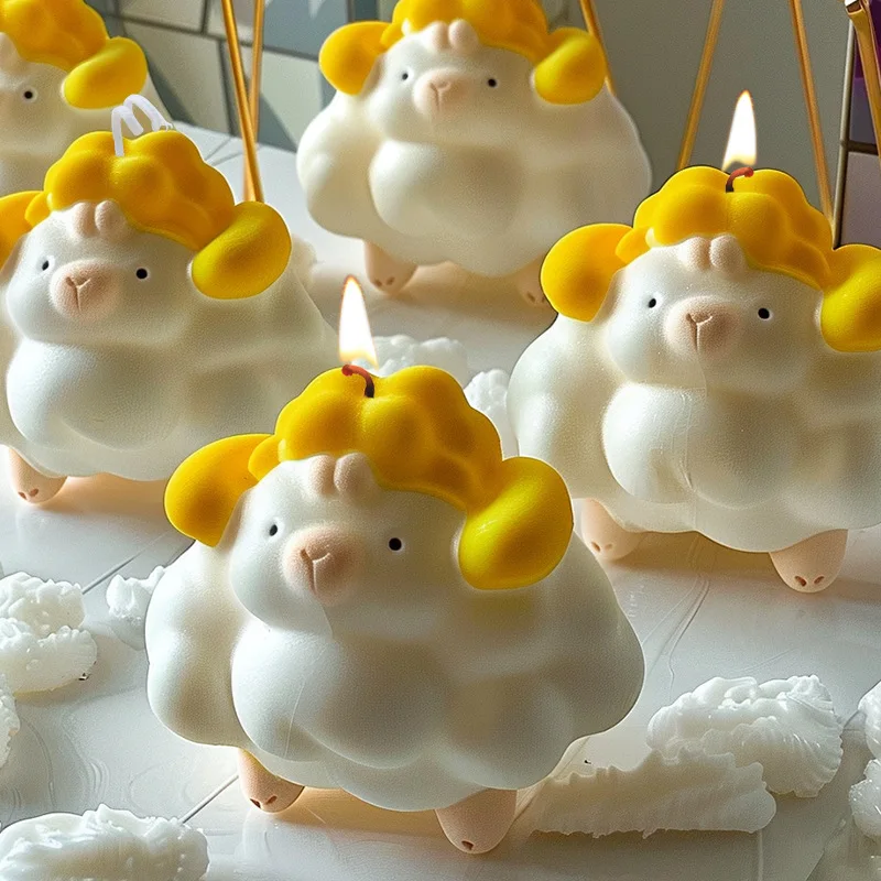 Cute 3D Sheep Aromatherapy Candle Silicone Molds DIY Fragrant Stone Handmade Soap Mold Chocolate Baking Tool Decorative Gifts