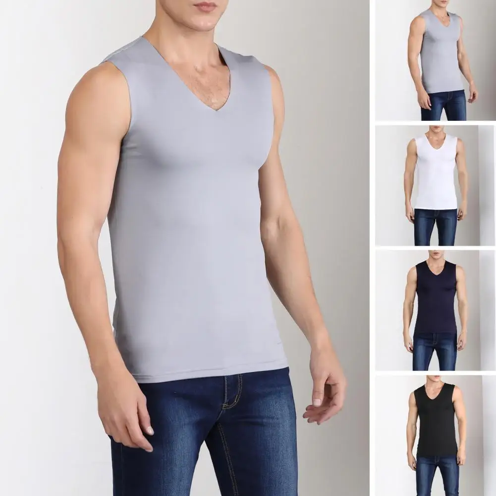 

Men Ice Silk Vest Plus Size V Neck Men's Fitness Vest for Summer Workouts Stretchy Soft Quick-drying Tank Top for Gym Sports