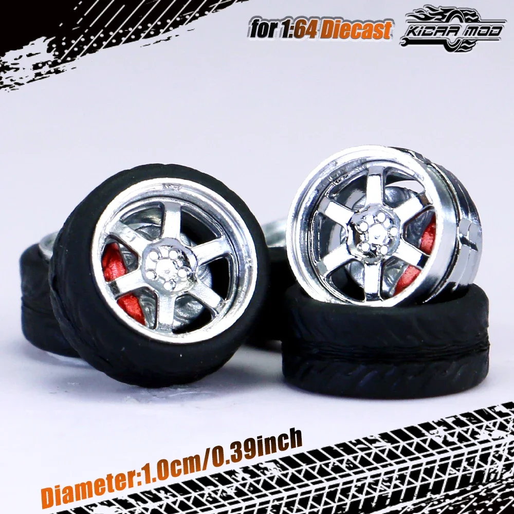 High-Quality 1/64 Scale Model Car Wheels with Rubber Tire and Metal Rims