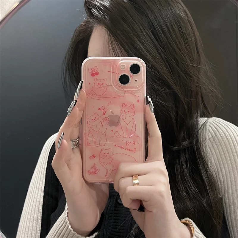 Cute Cats Clear iPhone Case, Kawaii Aesthetic, Fits iPhone 14, 13