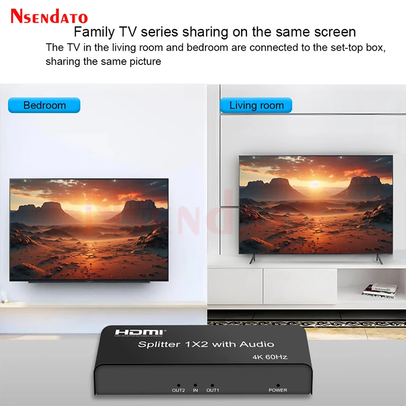 4K 60hz HDMI Splitter 1x2 with Optical R/L Audio Video Converter 1 In 2 Out HDMI Splitter For PC To TV Display amplifier DVD STB