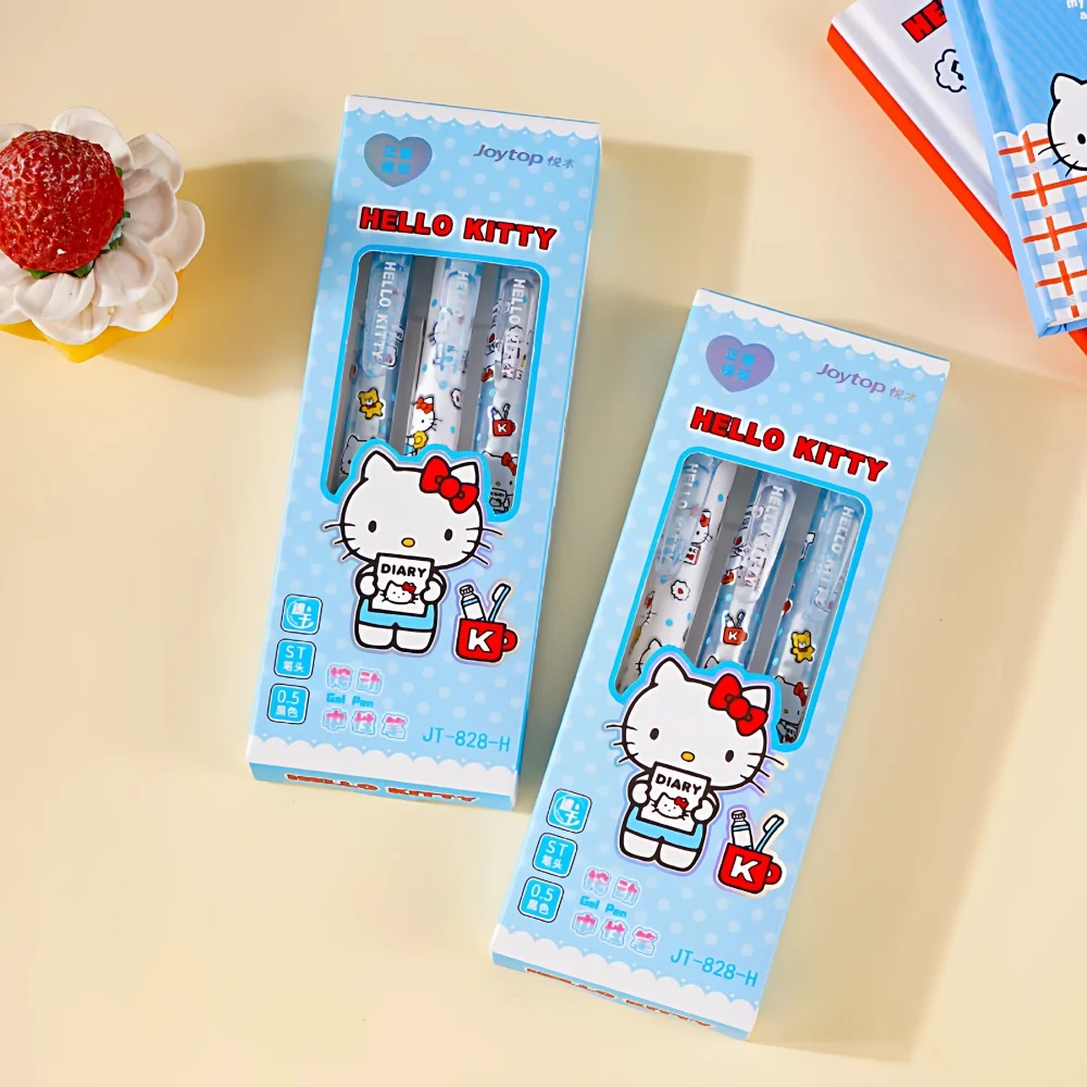3 Pcs/Set Sanrio Erasable Gel Pen Hello Kitty Kuromi Cinnamoroll 0.5mm Black Ink School Office Supplies Stationery Gifts