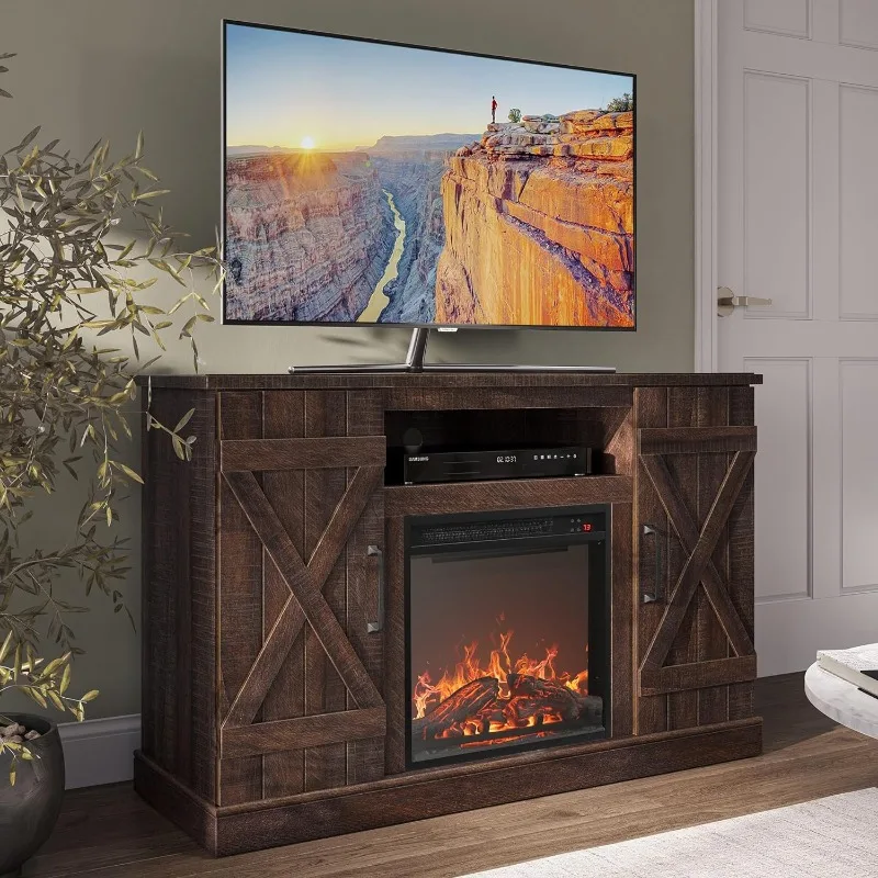 

47" TV Stand with 18" Electric Fireplace Heater & Media Entertainment Center Console Table for TV up to 50" with Open Storage